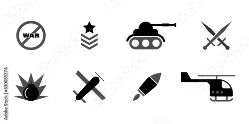 War and Army vector icons collection. Military symbols.