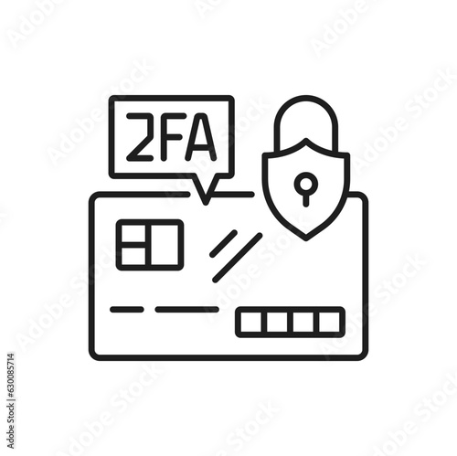 2FA two factor verification, credit card token vector icon for access authentication. 2FA or MFA multifactor authentication line icon of ID or bank card token for secure access or user verification