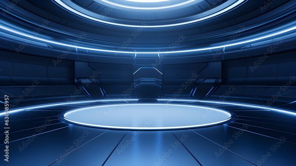 Futuristic Room in Navy Blue Colors with beautiful Lighting. Stunning Background for Product Presentation. Futuristic Room in Navy Blue Colors with beautiful Lighting. Stunning Background for Product Presentation.