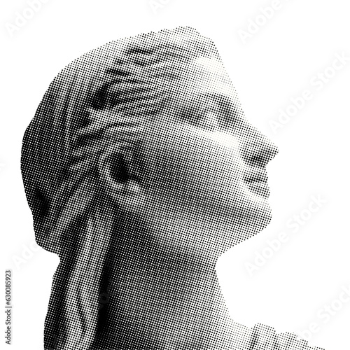 ancient sculpture profile of girl isolated halftone vintage dots texture cut-out retro magazine style collage element for mixed media trendy modern design