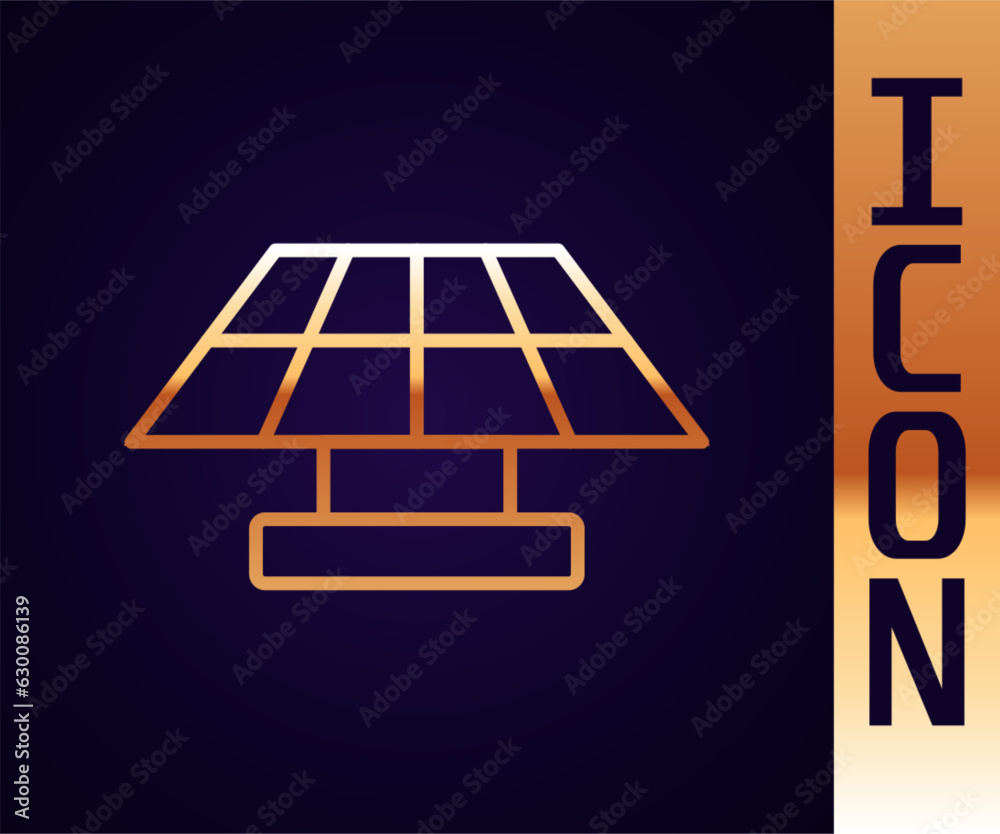 Gold line Solar energy panel icon isolated on black background. Vector Gold line Solar energy panel icon isolated on black background. Vector