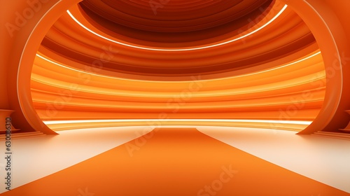 Futuristic Room in Orange Colors with beautiful Lighting. Stunning Background for Product Presentation.