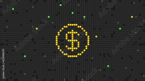 Digital money pixel dollar sign. Abstract background