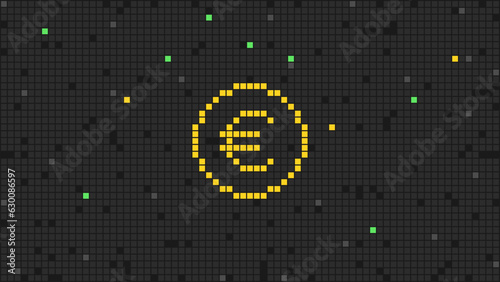 Digital money pixel euro sign. Abstract background