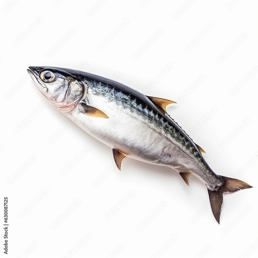 Fresh sea fish mackerel, close-up isolated on white, wholesome healthy food, seafood, omega-3 source Fresh sea fish mackerel, close-up isolated on white, wholesome healthy food, seafood, omega-3 source