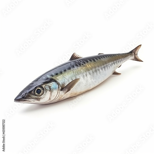 Fresh sea fish mackerel, close-up isolated on white, wholesome healthy food, seafood, omega-3 source