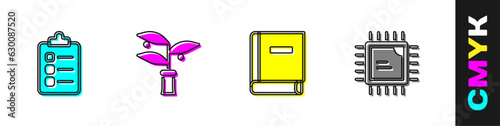 Set To do list or planning, Plant breeding, Science book and Processor CPU icon. Vector