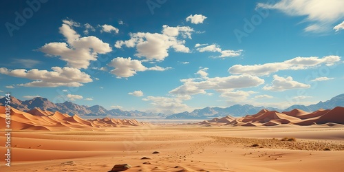 AI Generated. AI Generative. Sunny orange yellow sand dunes desert landscape background. Adventure vacation travel lifestyle. Graphic Art