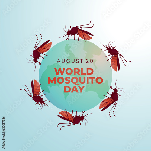 World mosquito day design template good for celebration. mosquito illustration design. flat mosquito design. eps 10. globe illustration.