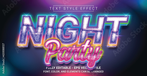 Night Party Text Style Effect. Editable Graphic Text Template.