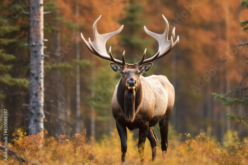 A large bull elk in the forest