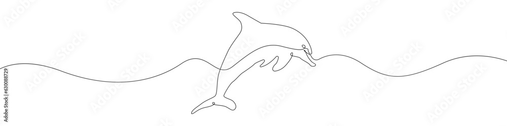 Sea Dolphin icon line continuous drawing vector. One line Dolphin icon vector background. Dolphin icon. Continuous outline of a Cartoon Dolphin icon.