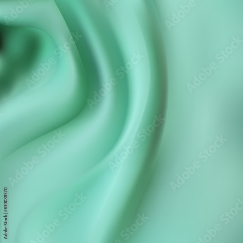 Green Satin Silky Cloth Fabric Textile Drape with Crease Wavy Folds background.With soft waves and,waving in the wind Texture of crumpled paper. object Vector,illustration. eps 10