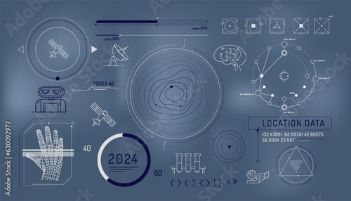 Set of infographic elements about satellite internet and AI.