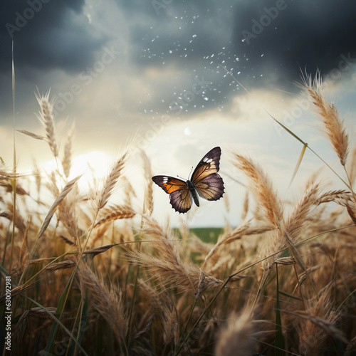 Butterfly Flying Through Wheat Field on a Stormy Summer Afternoon