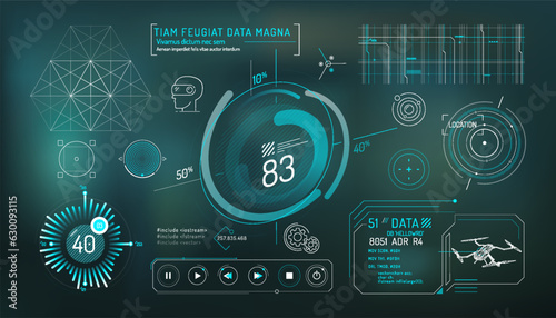 Set of infographic elements about virtual reality drone control.