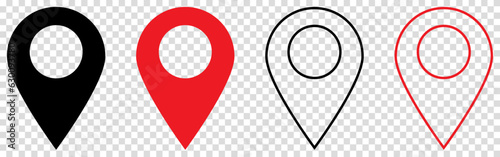 Location pin icon set. GPS location symbol collection. Vector illustration isolated on transparent background