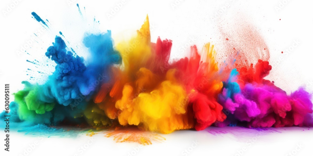 Explosion of coloured powder isolated on white background - Rainbow paint splash