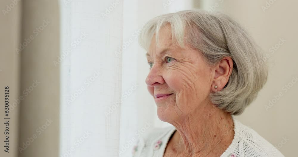 Face, thinking or nostalgia and a senior woman in a nursing home with a happy memory of the past. Smile, relax and retirement with an elderly resident remembering life in an assisted living house Face, thinking or nostalgia and a senior woman in a nursing home with a happy memory of the past. Smile, relax and retirement with an elderly resident remembering life in an assisted living house