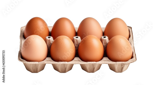 Eggs in a carton box of 8 isolated on a transparent background