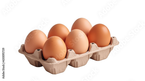 Eggs in a carton box of 6 isolated on a transparent background