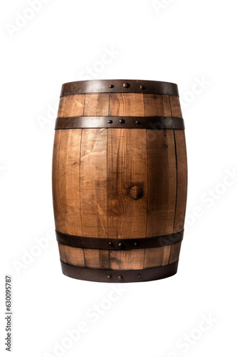 Old wooden oak barrel isolated on a transparent background