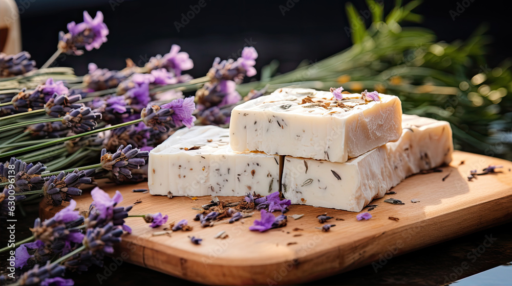 Handmade natural lavander soap bar. Natural herb cosmetics