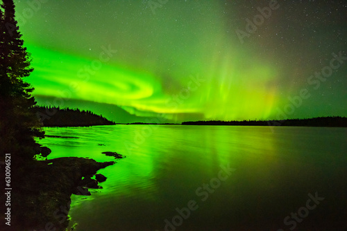 Aurora Borealis over lake