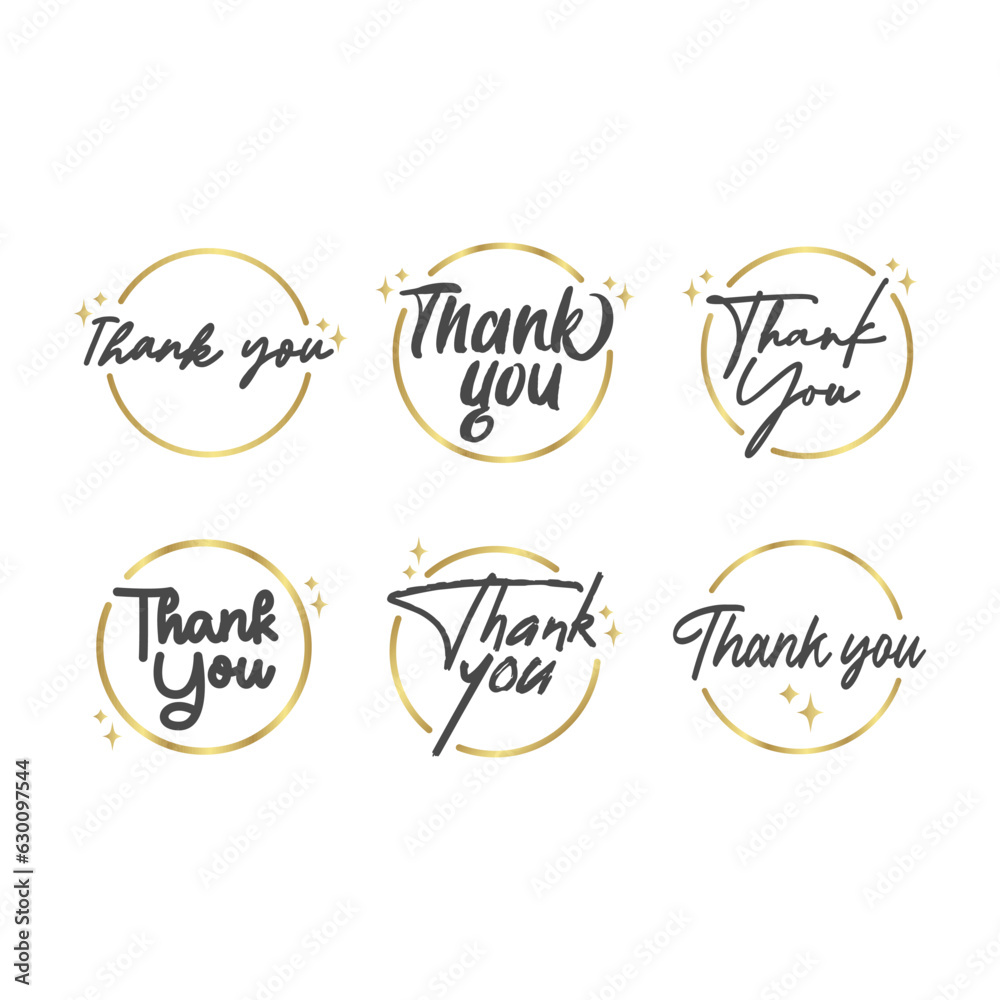 Thank you. Handwritten modern brush lettering inside a golden circle.