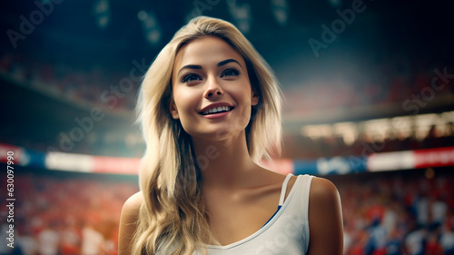 image of an attractive girl as a soccer fan, sports fans, Generative AI © Юрий Маслов