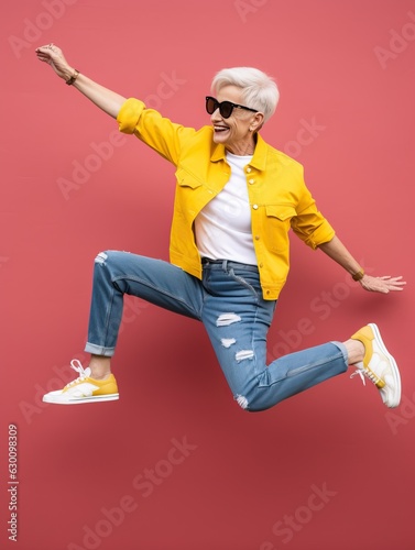 Eccentric senior lady jumpi...