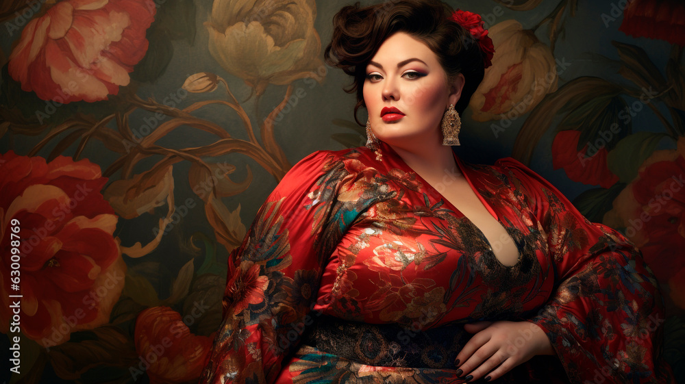 Image of a beautiful mature woman, plus size, in the studio, Generative