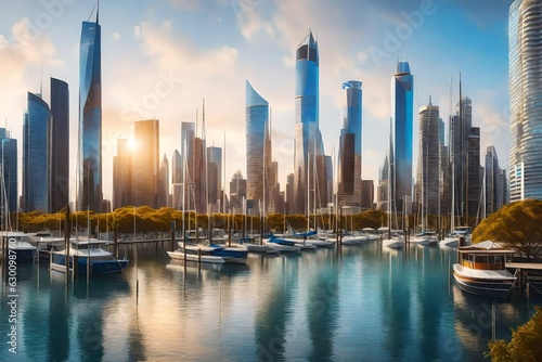 A mesmerizing cityscape at dusk, where the illuminated skyscrapers create a stunning interplay of light and shadow against the darkening sky.