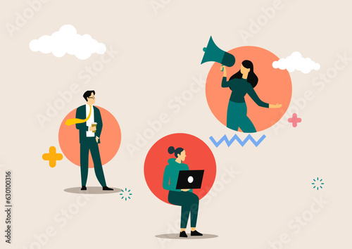 Creative design. Business people, managers, analytics of the company working together on profitable business growth. Developing ideas, strategies, plans. Concept of career, teamwork.