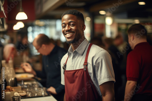 smiling waiter in a restaurant generative ai