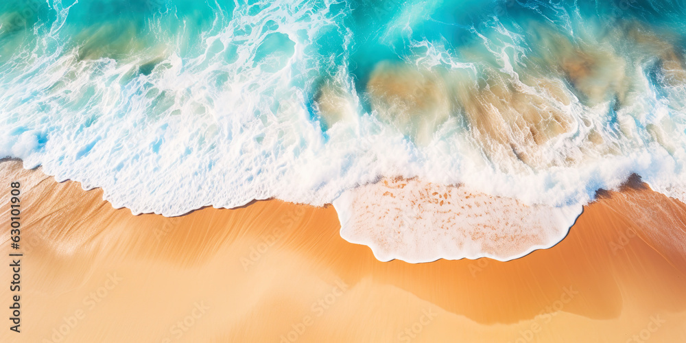 Tropical paradise beach with white sand and crystal clear blue water. Beautiful natural summer vacation holidays background. Travel tourism wide panorama background concept. 