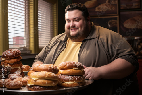 fat man in donuts, obesity love of sweets generative ai