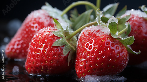 Snow-dusted strawberry on contrasting backdrop, a metaphor for overcoming challenges, generative AI