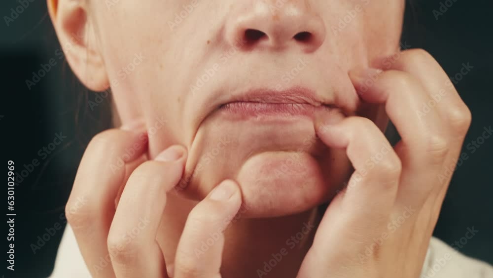Nervous tic. Woman scratches her face. disorders