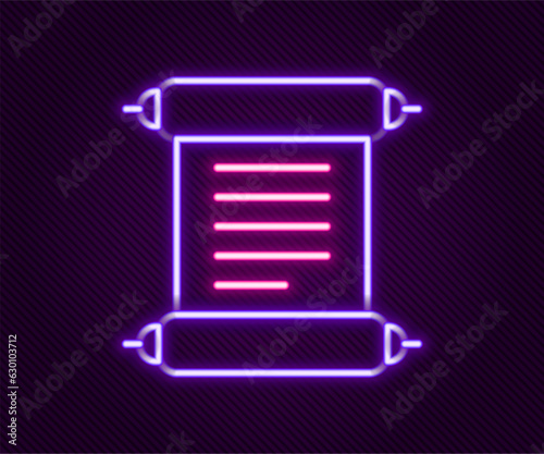 Glowing neon line Decree, paper, parchment, scroll icon icon isolated on black background. Colorful outline concept. Vector