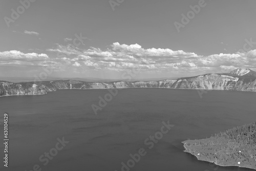 Black and White Crater Lake Landscape