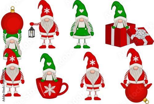 set of christmas funny gnomes. Flat illustration