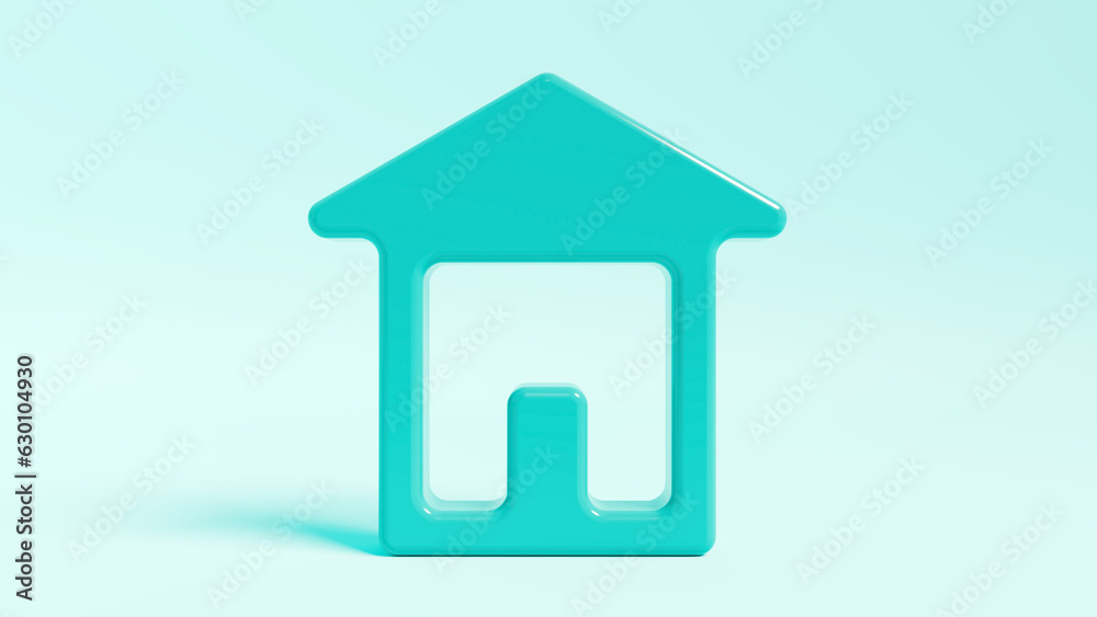 One house icon blue color in isolated setting, home buying theme, 3d illustration One house icon blue color in isolated setting, home buying theme, 3d illustration