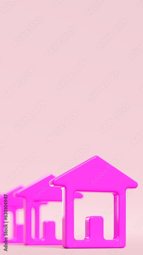 Row of purple house icons in isolated setting, housing and buying theme, 3d illustration Row of purple house icons in isolated setting, housing and buying theme, 3d illustration