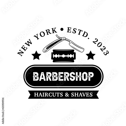Barber shop logo sign badge isolated. Vintage barber shop logo with retro style vector design