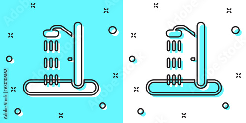 Black line Beach shower icon isolated on green and white background. Random dynamic shapes. Vector