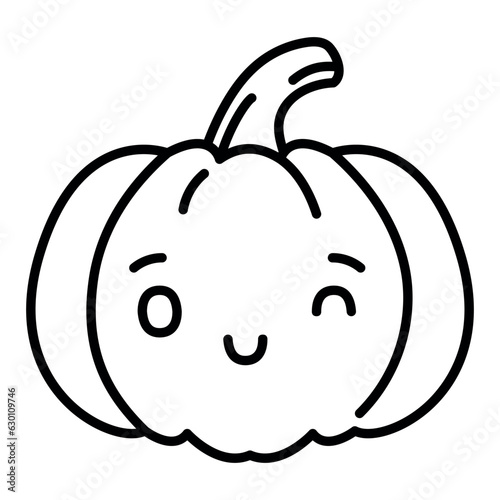 Kawaii pumpkin winking emoji vector illustration.