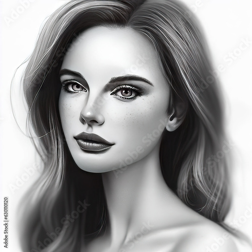Graceful Beauty  Woman s Face Drawing on White  Generative AI