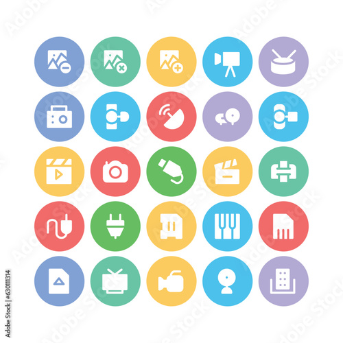 Pack of Multimedia and Media Flat Circular Icons

