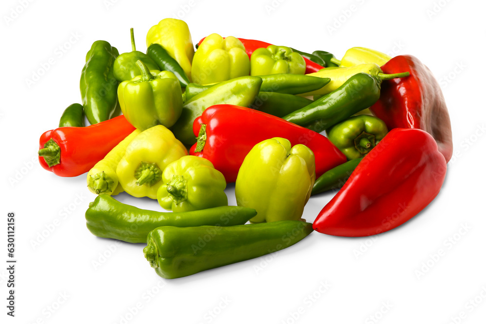 Different fresh peppers on white background Different fresh peppers on white background